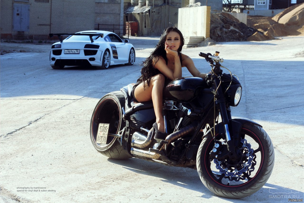 Sexy model Brunettes on a motorcycle in Tbilisi