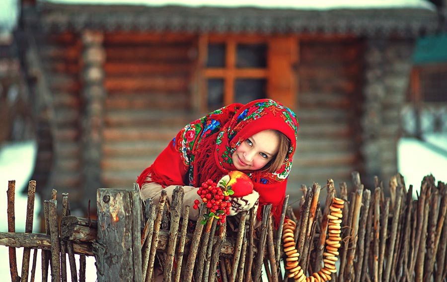 Sexy girl Women in Slavic costumes in Tbilisi